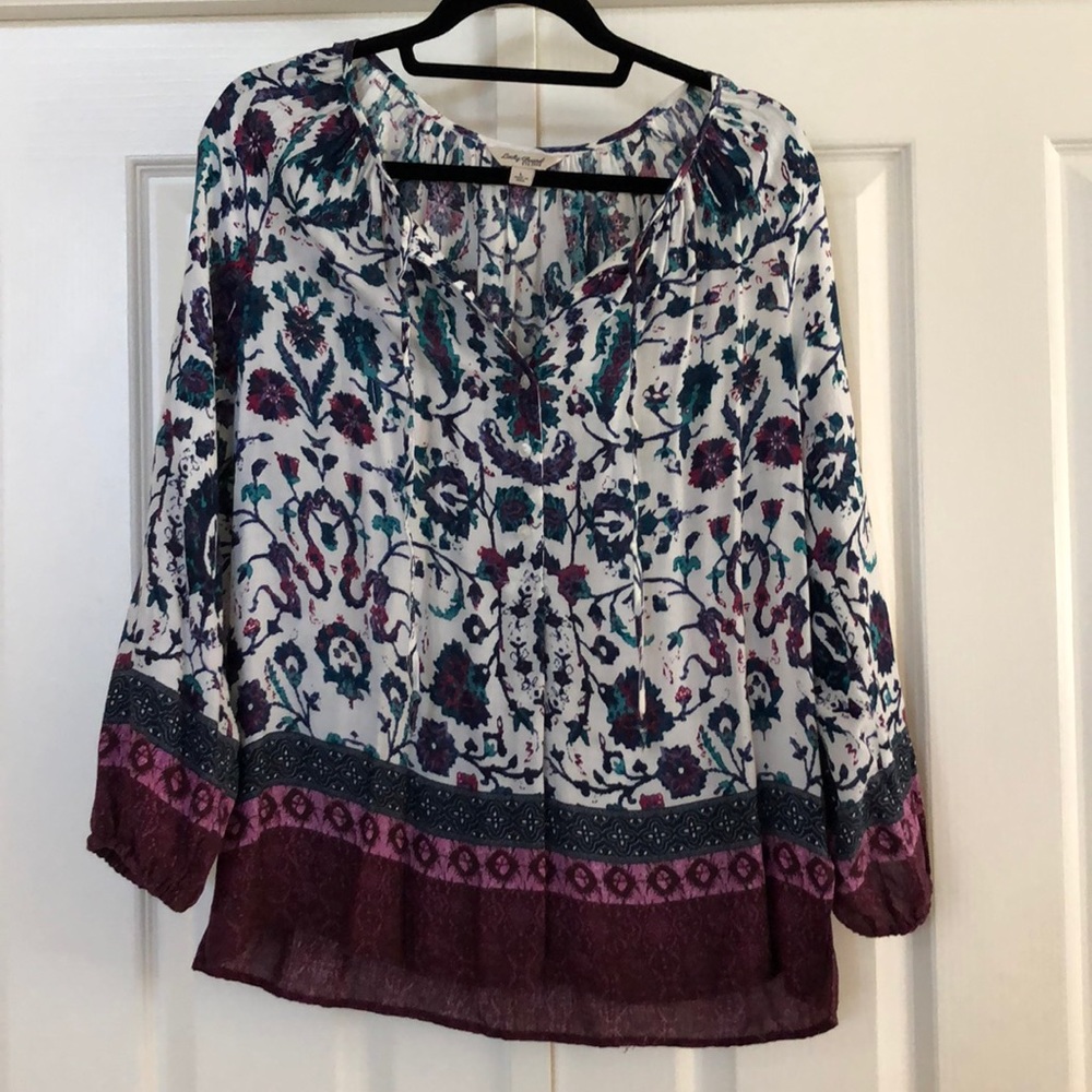 Brilliant colored long sleeve peasant blouse